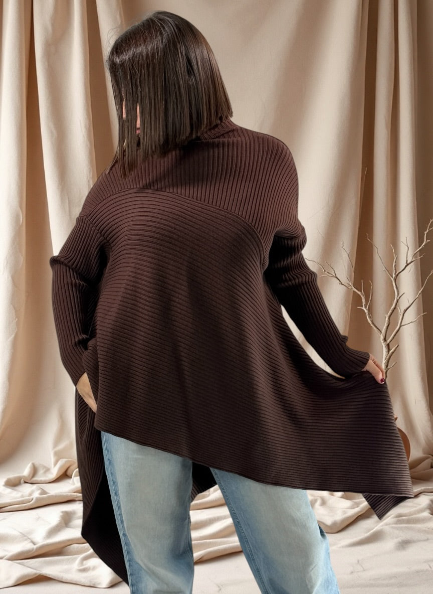 TYLER - PULL ASYMETRIQUE OVERSIZE MARRON JUSQU'A LA TAILLE 54