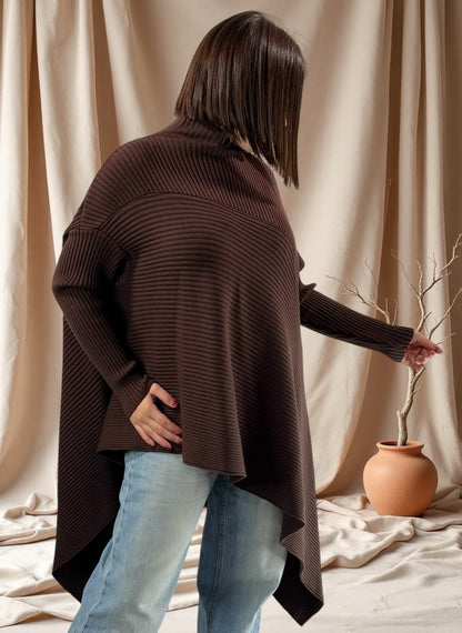 TYLER - PULL ASYMETRIQUE OVERSIZE MARRON JUSQU'A LA TAILLE 54