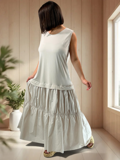 BARCELONE - ROBE LONGUE BEIGE JUSQU'A LA TAILLE 48