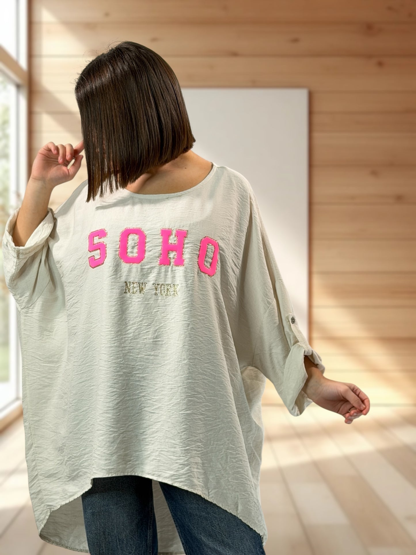 FLAVIE  - TUNIQUE OVERSIZE BEIGE JUSQU'A LA TAILLE 60