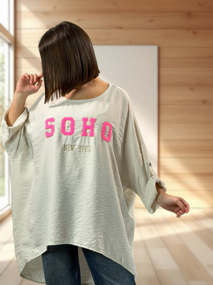 FLAVIE  - TUNIQUE OVERSIZE BEIGE JUSQU'A LA TAILLE 60