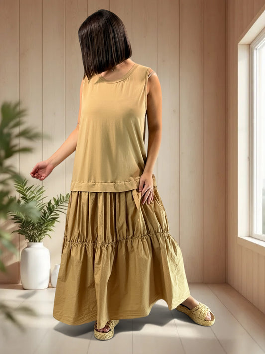 BARCELONE - ROBE LONGUE CAMEL JUSQU'A LA TAILLE 48