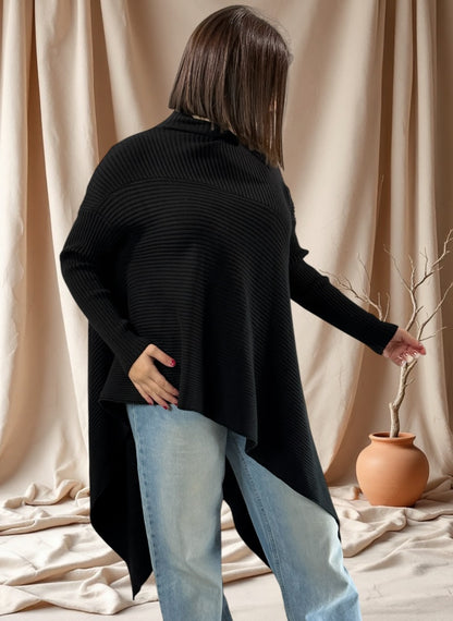 TYLER - PULL ASYMETRIQUE OVERSIZE NOIR JUSQU'A LA TAILLE 54