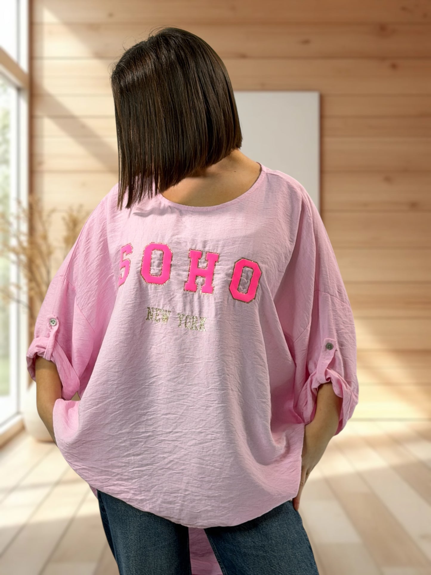 FLAVIE  - TUNIQUE OVERSIZE ROSE JUSQU'A LA TAILLE 60