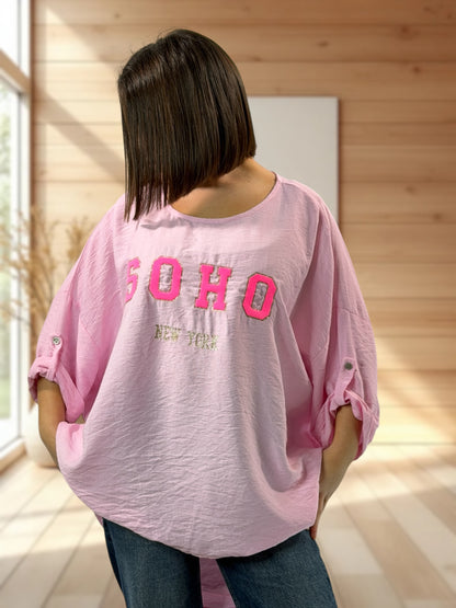 FLAVIE  - TUNIQUE OVERSIZE ROSE JUSQU'A LA TAILLE 60