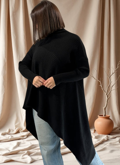 TYLER - PULL ASYMETRIQUE OVERSIZE NOIR JUSQU'A LA TAILLE 54