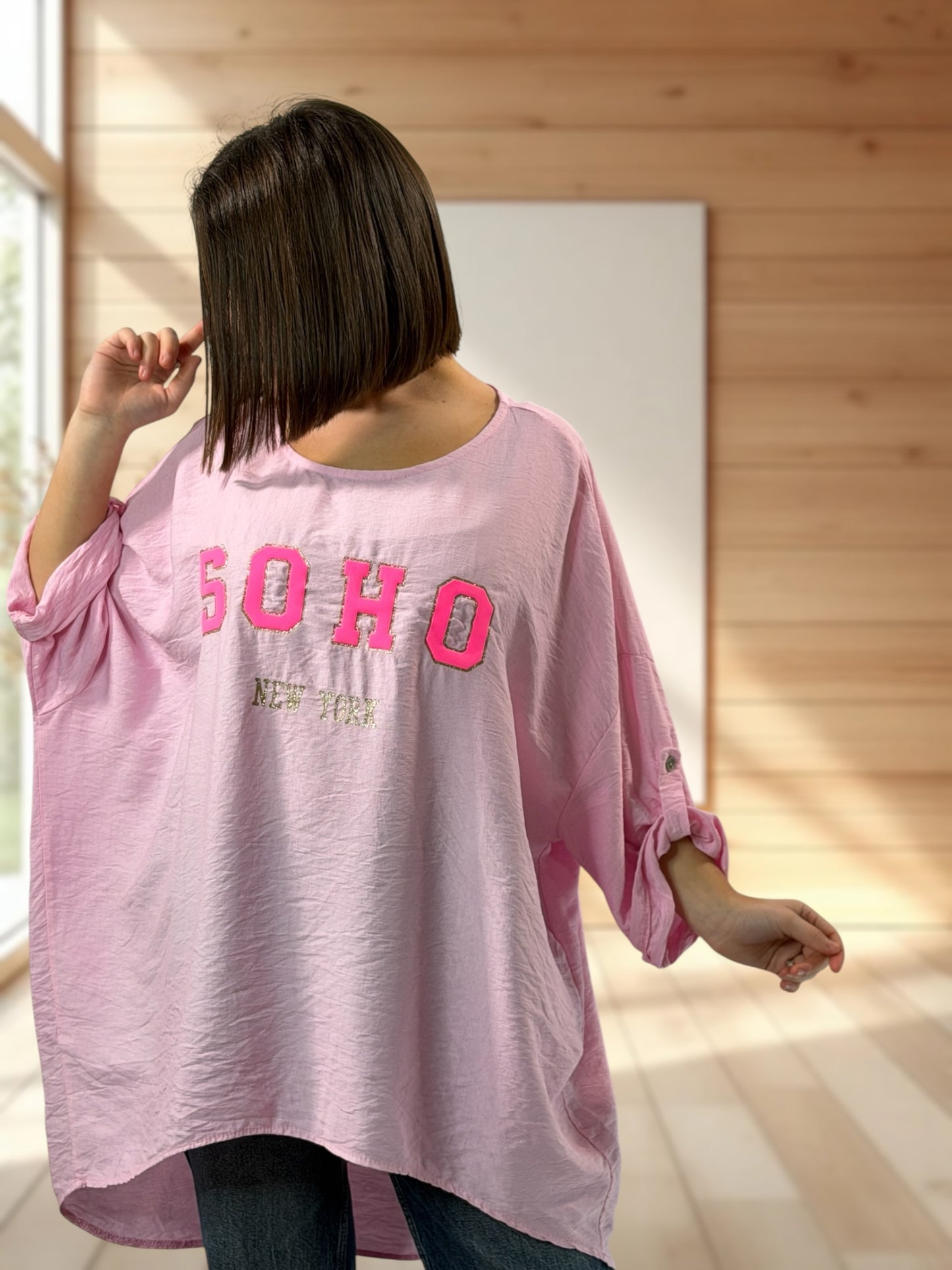 FLAVIE  - TUNIQUE OVERSIZE ROSE JUSQU'A LA TAILLE 60