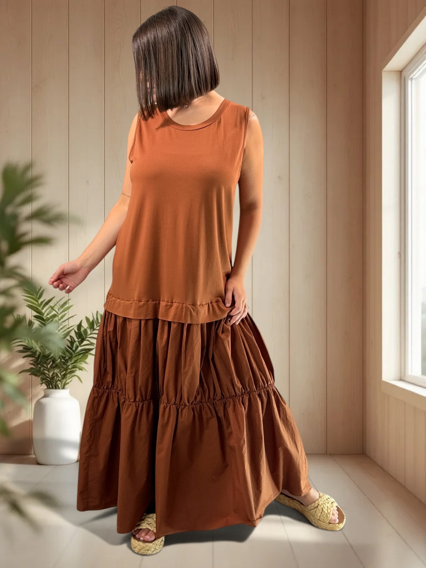 BARCELONE - ROBE LONGUE TERRACOTTA JUSQU'A LA TAILLE 48