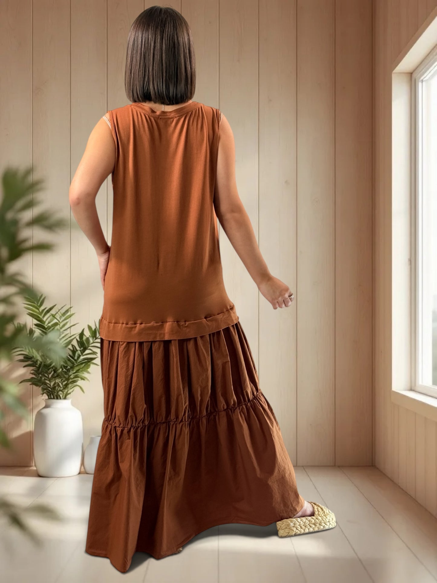 BARCELONE - ROBE LONGUE TERRACOTTA JUSQU'A LA TAILLE 48