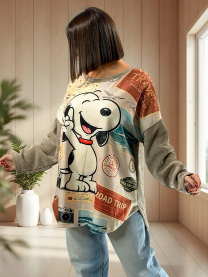 SNOOPY - TUNIQUE OVERSIZE BEIGE EN VELOURS JUSQU'A LA TAILLE 52