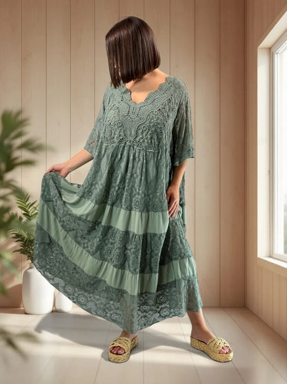 LINDA - ROBE LONGUE KAKI EN DENTELLE JUSQU'A LA TAILLE 56