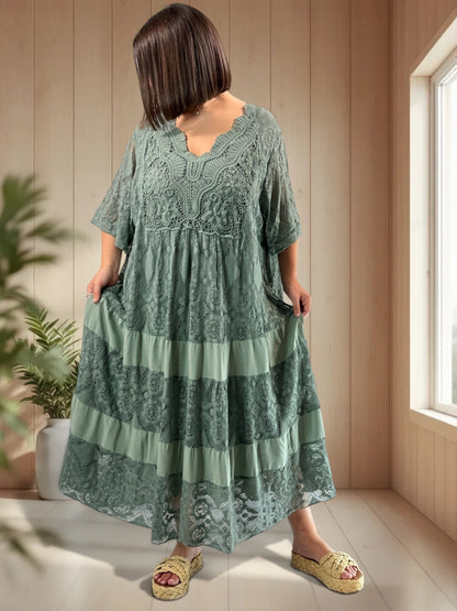 LINDA - ROBE LONGUE KAKI EN DENTELLE JUSQU'A LA TAILLE 56