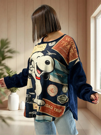 SNOOPY - TUNIQUE OVERSIZE MARINE EN VELOURS JUSQU'A LA TAILLE 52