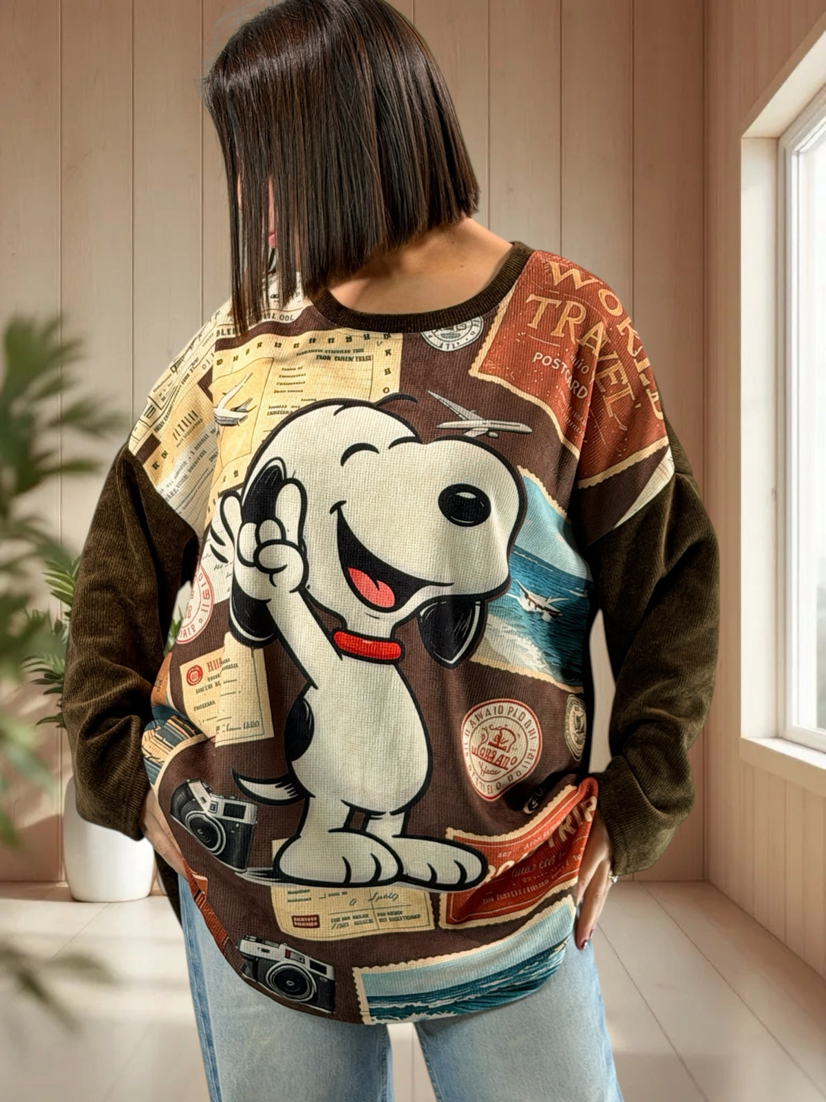 SNOOPY - TUNIQUE OVERSIZE MARRON EN VELOURS JUSQU'A LA TAILLE 52