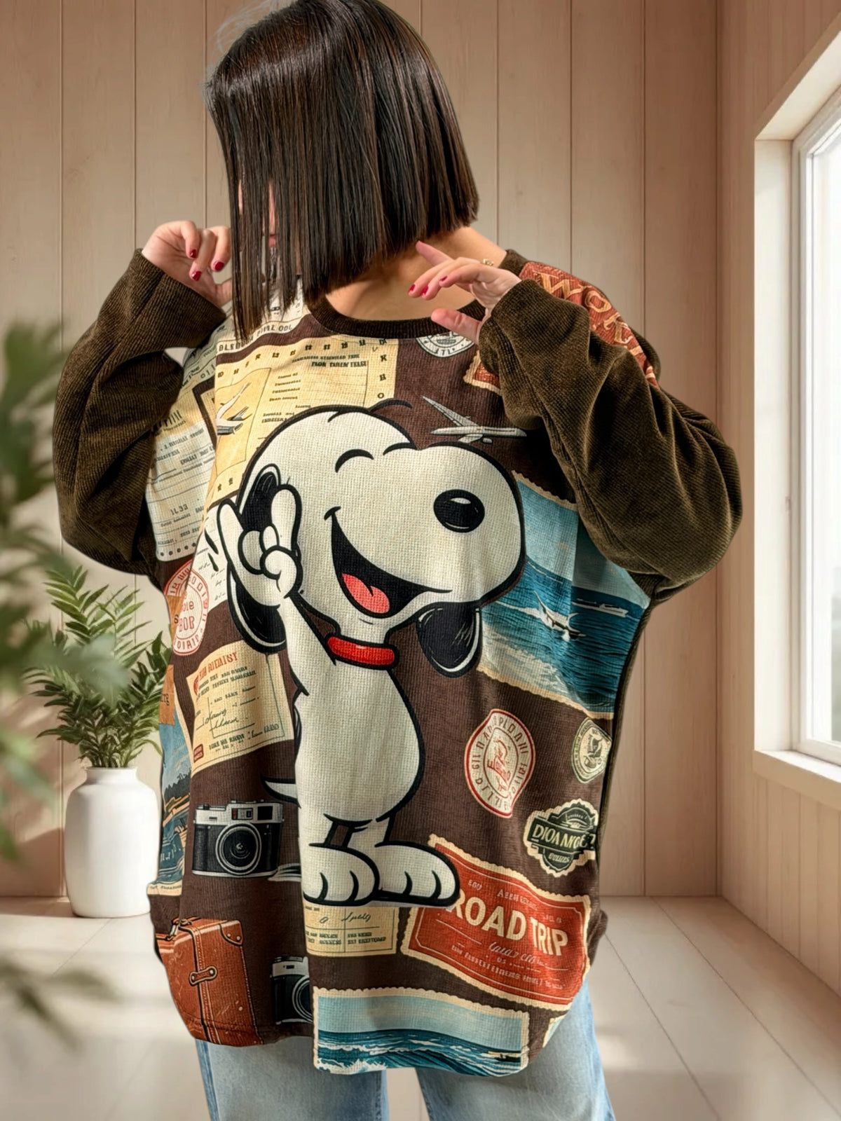 SNOOPY - TUNIQUE OVERSIZE MARRON EN VELOURS JUSQU'A LA TAILLE 52