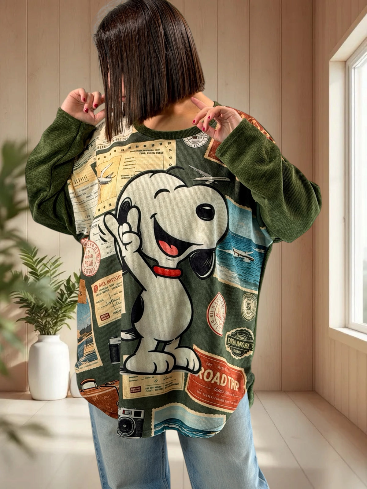 SNOOPY - TUNIQUE OVERSIZE KAKI EN VELOURS JUSQU'A LA TAILLE 52