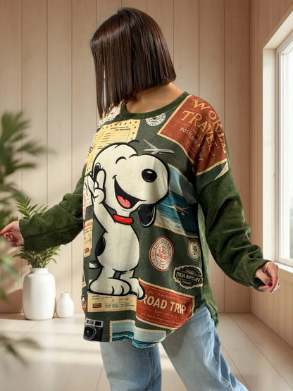 SNOOPY - TUNIQUE OVERSIZE KAKI EN VELOURS JUSQU'A LA TAILLE 52