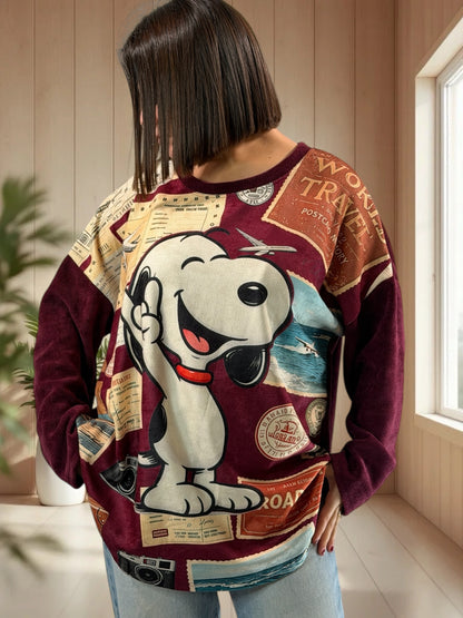 SNOOPY - TUNIQUE OVERSIZE BORDEAUX EN VELOURS JUSQU'A LA TAILLE 52