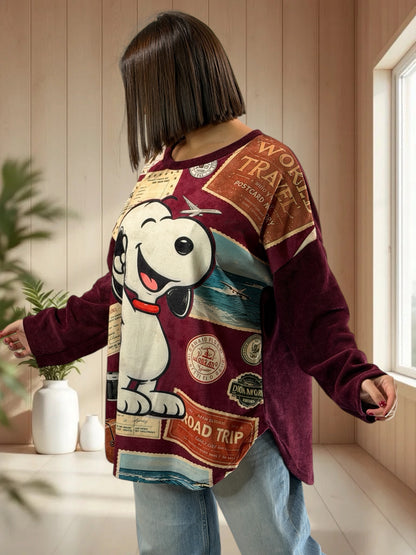 SNOOPY - TUNIQUE OVERSIZE BORDEAUX EN VELOURS JUSQU'A LA TAILLE 52