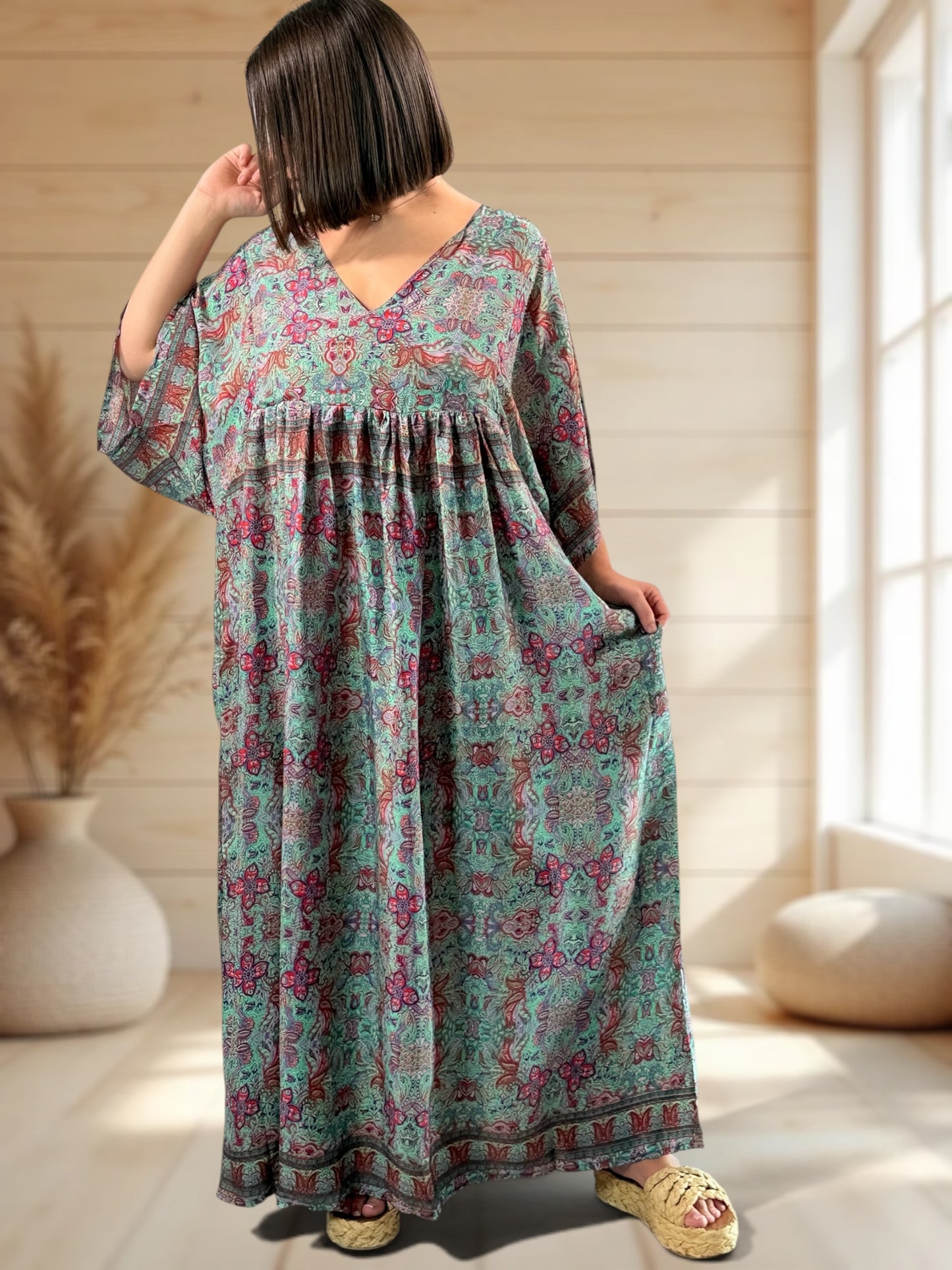 MATHILDA - ROBE LONGUE BOHEME SOIE JUSQU'A LA TAILLE 54