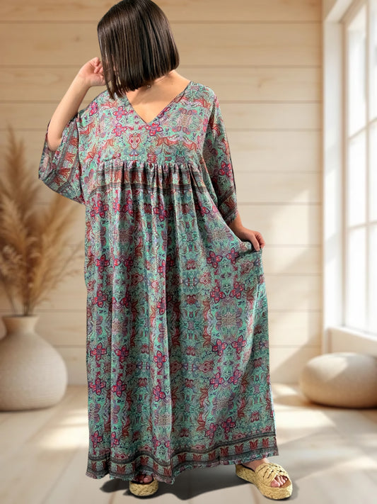MATHILDA - ROBE LONGUE BOHEME SOIE JUSQU'A LA TAILLE 54