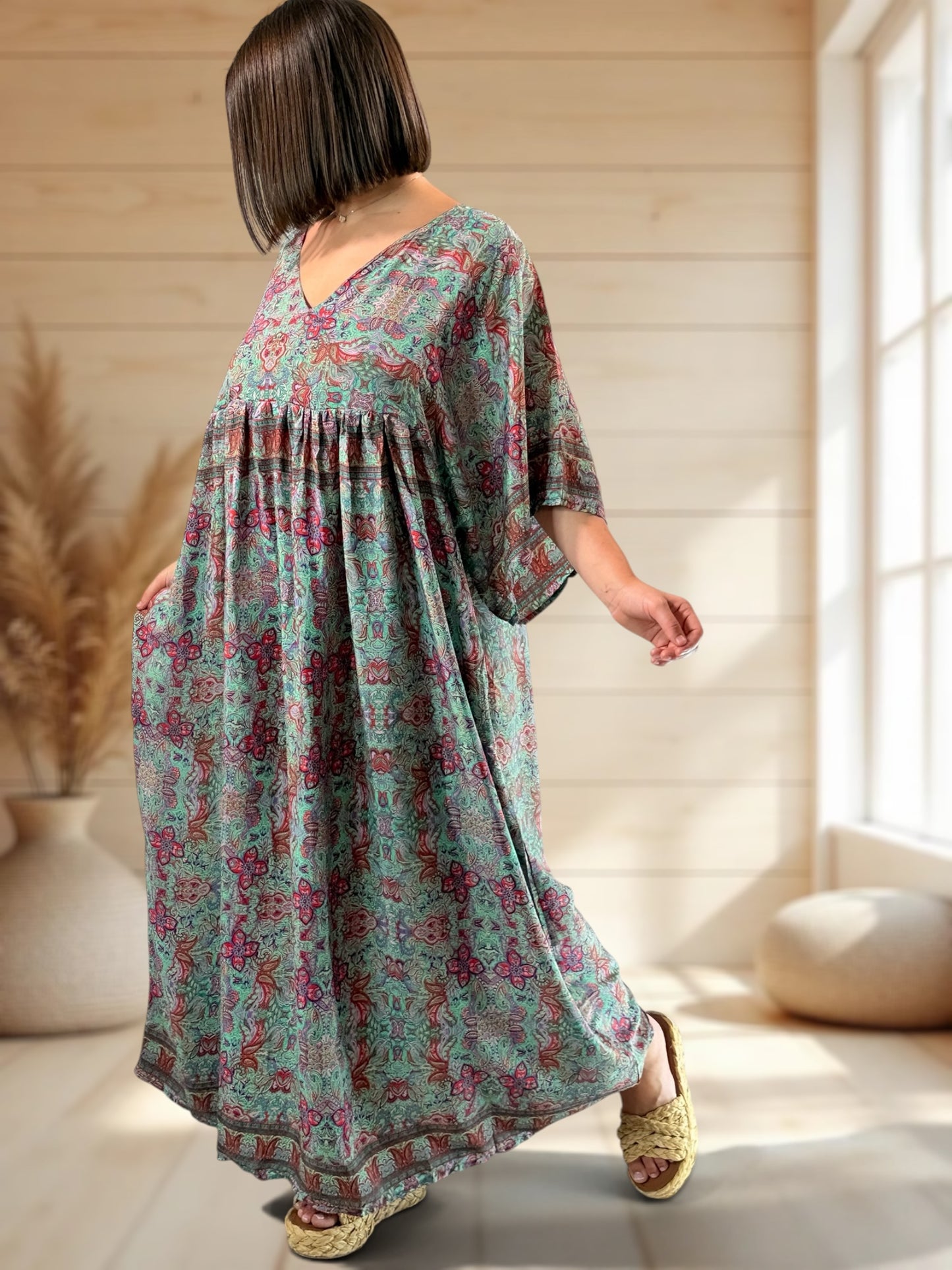 MATHILDA - ROBE LONGUE BOHEME SOIE JUSQU'A LA TAILLE 54