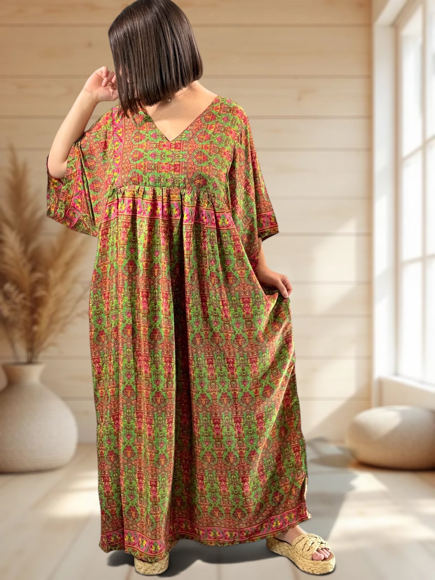 MATHILDA - ROBE LONGUE BOHEME SOIE JUSQU'A LA TAILLE 54