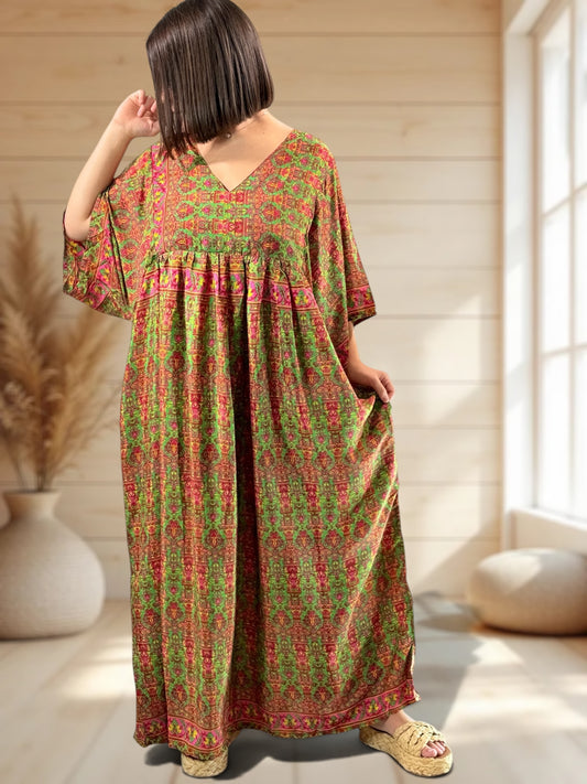 MATHILDA - ROBE LONGUE BOHEME SOIE JUSQU'A LA TAILLE 54