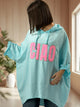 SALOME  - TUNIQUE OVERSIZE LAGON A CAPUCHE JUSQU'A LA TAILLE 60