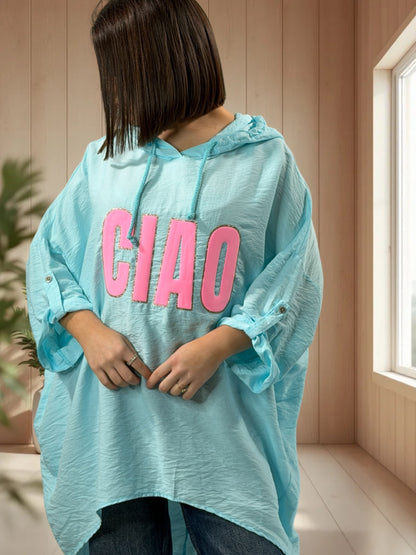 SALOME  - TUNIQUE OVERSIZE LAGON A CAPUCHE JUSQU'A LA TAILLE 60