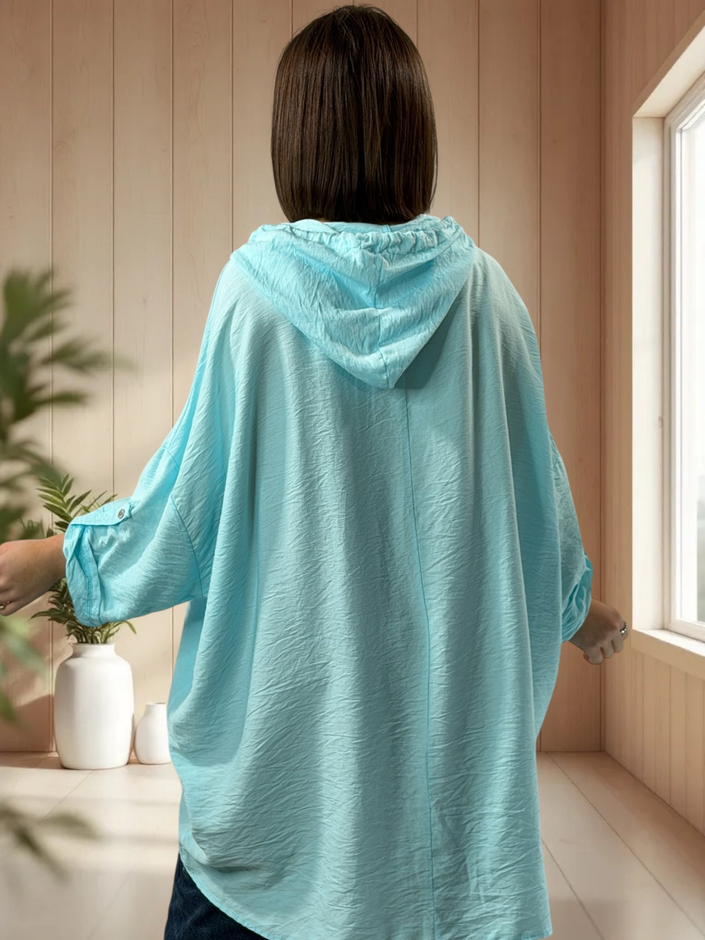 SALOME  - TUNIQUE OVERSIZE LAGON A CAPUCHE JUSQU'A LA TAILLE 60