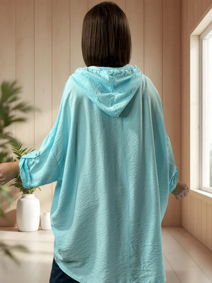 SALOME  - TUNIQUE OVERSIZE LAGON A CAPUCHE JUSQU'A LA TAILLE 60