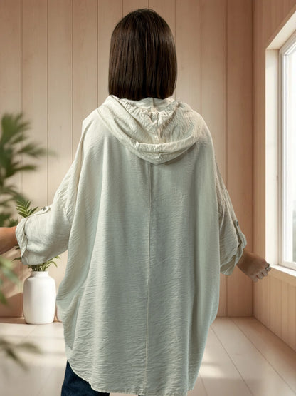 SALOME  - TUNIQUE OVERSIZE BEIGE A CAPUCHE JUSQU'A LA TAILLE 60