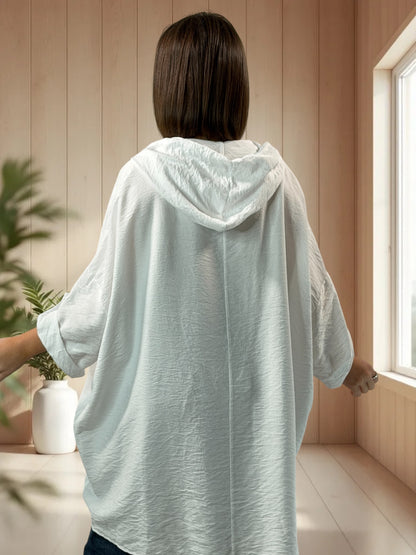 SALOME  - TUNIQUE OVERSIZE BLANCHE A CAPUCHE JUSQU'A LA TAILLE 60