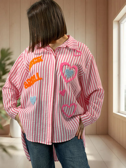 SOPHIE - CHEMISE OVERSIZE A RAYURE ROSE JUSQU'A LA TAILLE 50