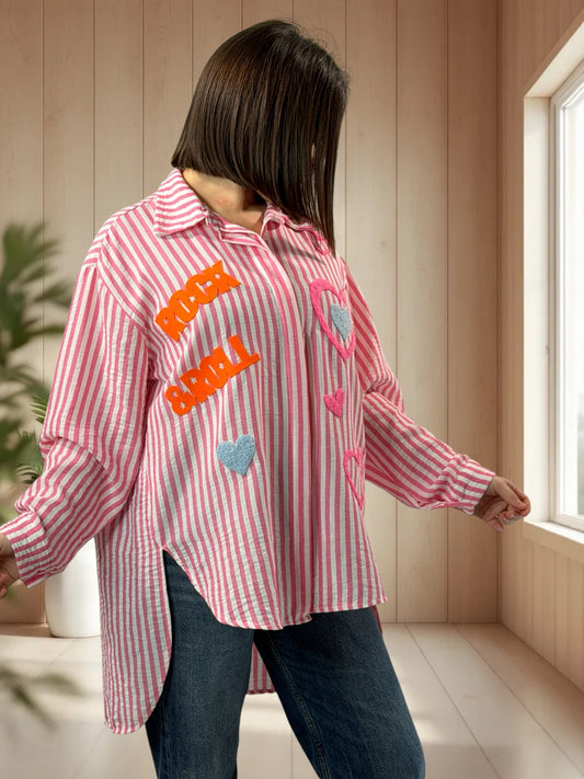 SOPHIE - CHEMISE OVERSIZE A RAYURE ROSE JUSQU'A LA TAILLE 50