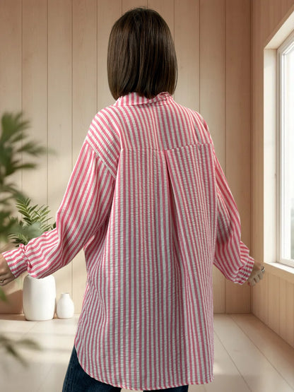 SOPHIE - CHEMISE OVERSIZE A RAYURE ROSE JUSQU'A LA TAILLE 50