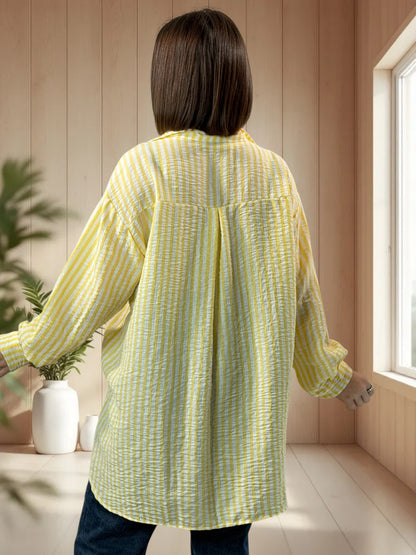 SOPHIE - CHEMISE OVERSIZE A RAYURE JAUNE JUSQU'A LA TAILLE 50