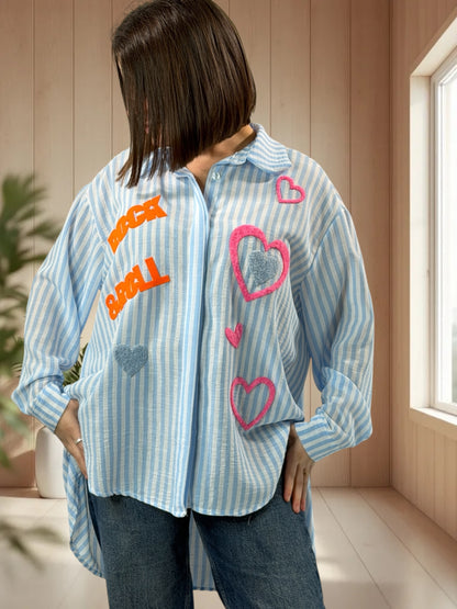 SOPHIE - CHEMISE OVERSIZE A RAYURE BLEUE JUSQU'A LA TAILLE 50