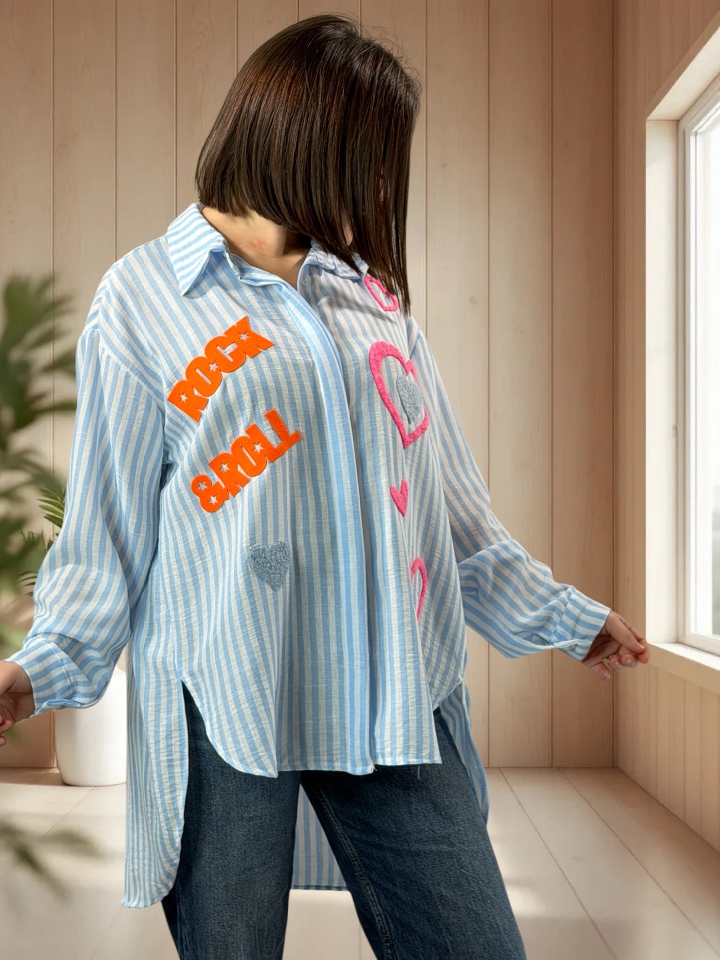 SOPHIE - CHEMISE OVERSIZE A RAYURE BLEUE JUSQU'A LA TAILLE 50