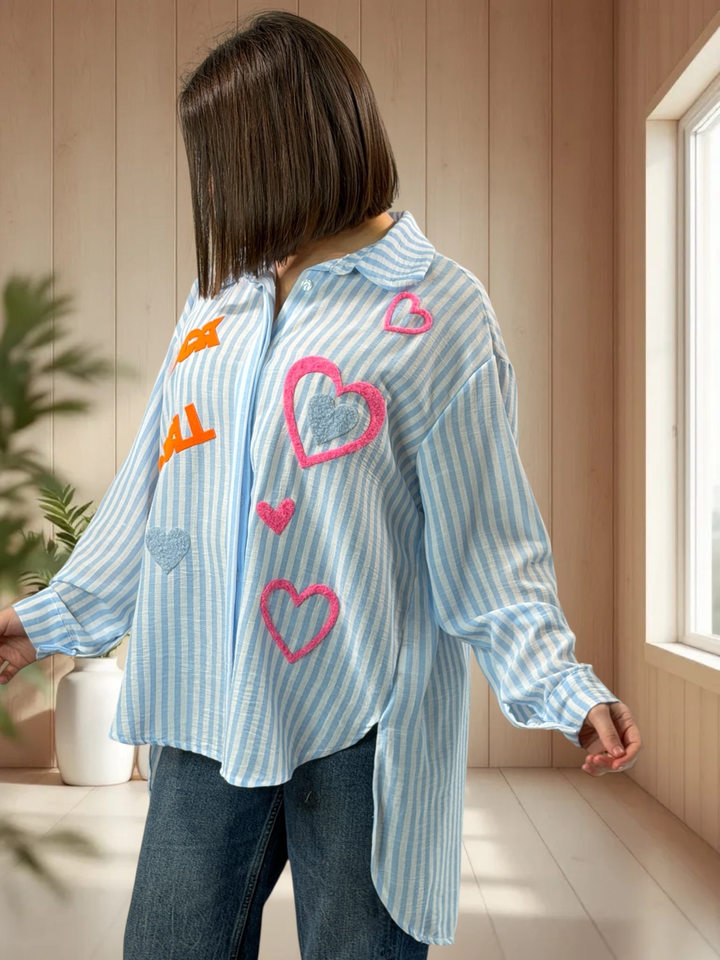 SOPHIE - CHEMISE OVERSIZE A RAYURE BLEUE JUSQU'A LA TAILLE 50