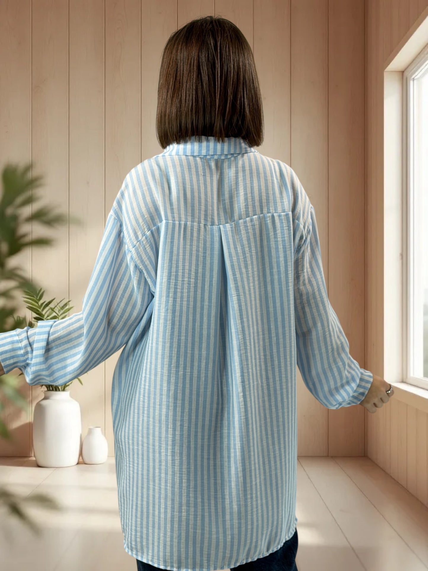 SOPHIE - CHEMISE OVERSIZE A RAYURE BLEUE JUSQU'A LA TAILLE 50