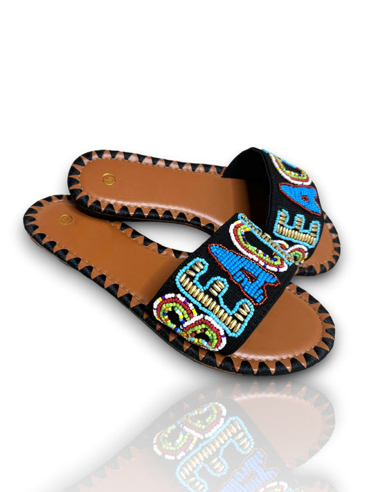 SANDALE BEACH NOIR EN PERLE