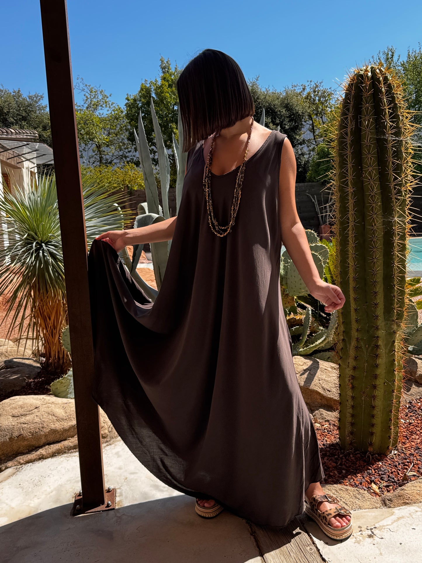 LYLOU - ROBE LONGUE MARRON VISCOSE JUSQU'A LA TAILLE 54