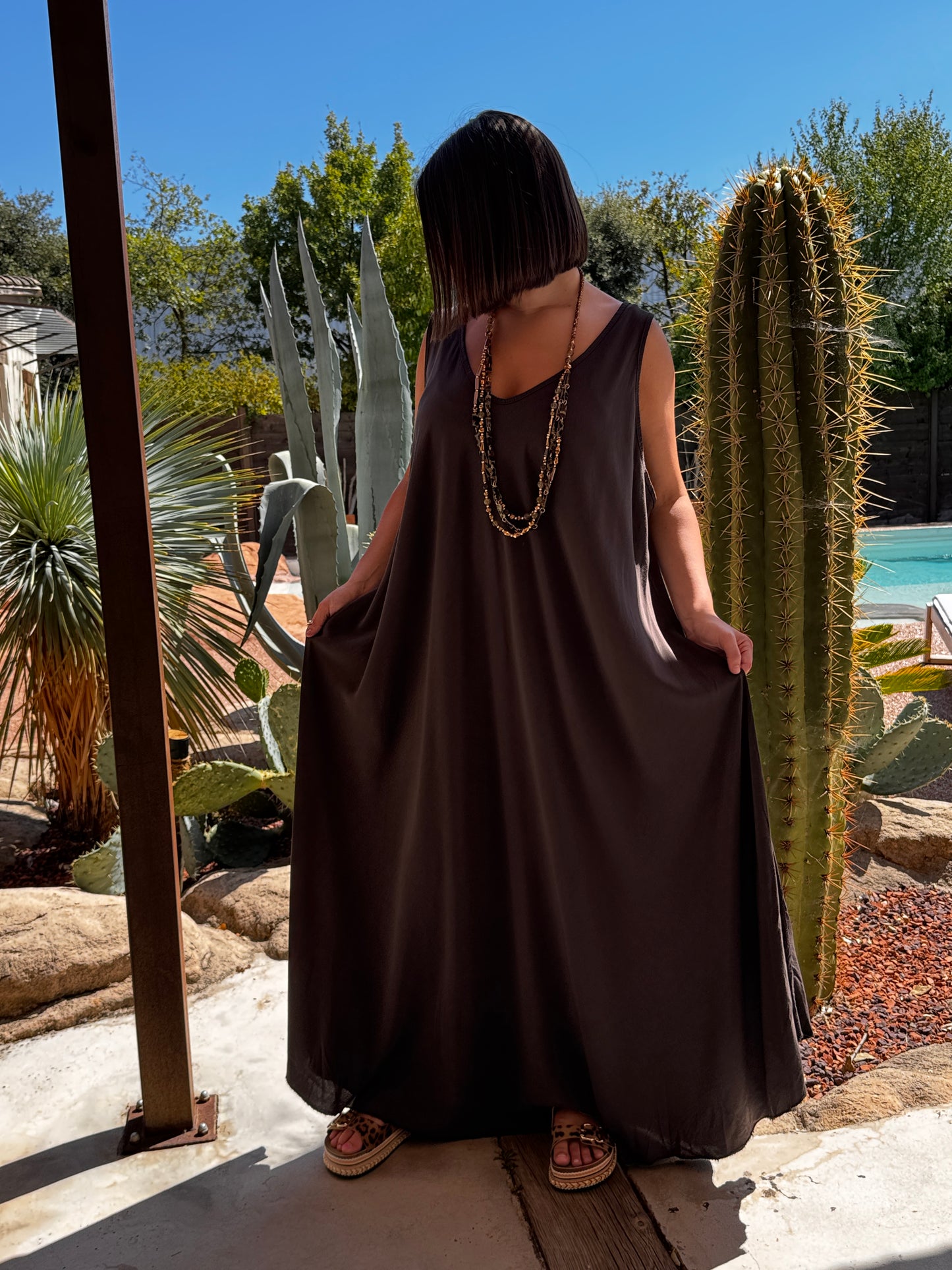 LYLOU - ROBE LONGUE MARRON VISCOSE JUSQU'A LA TAILLE 54