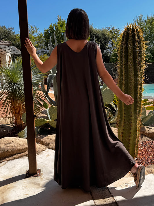 LYLOU - ROBE LONGUE MARRON VISCOSE JUSQU'A LA TAILLE 54