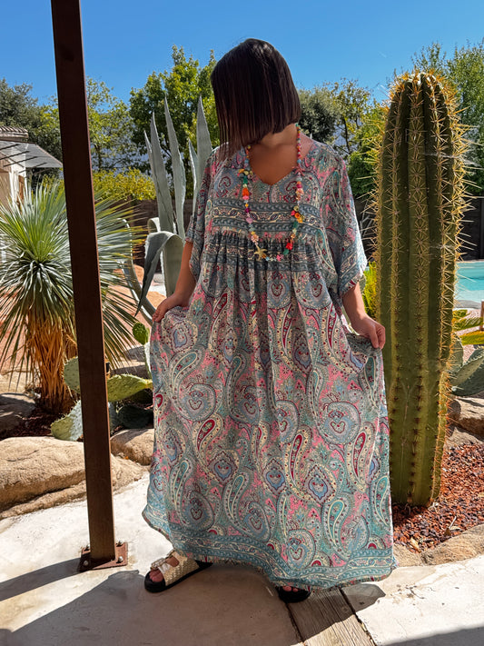 MATHILDA - ROBE LONGUE BOHEME ASPECT SOIE JUSQU'A LA TAILLE 54 REF89