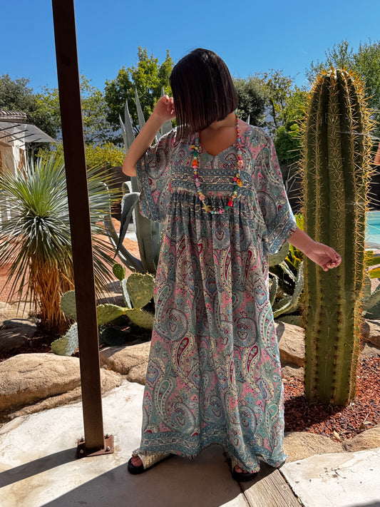 MATHILDA - ROBE LONGUE BOHEME ASPECT SOIE JUSQU'A LA TAILLE 54 REF89