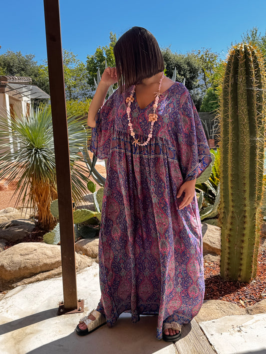 MATHILDA - ROBE LONGUE BOHEME ASPECT SOIE JUSQU'A LA TAILLE 54 REF87