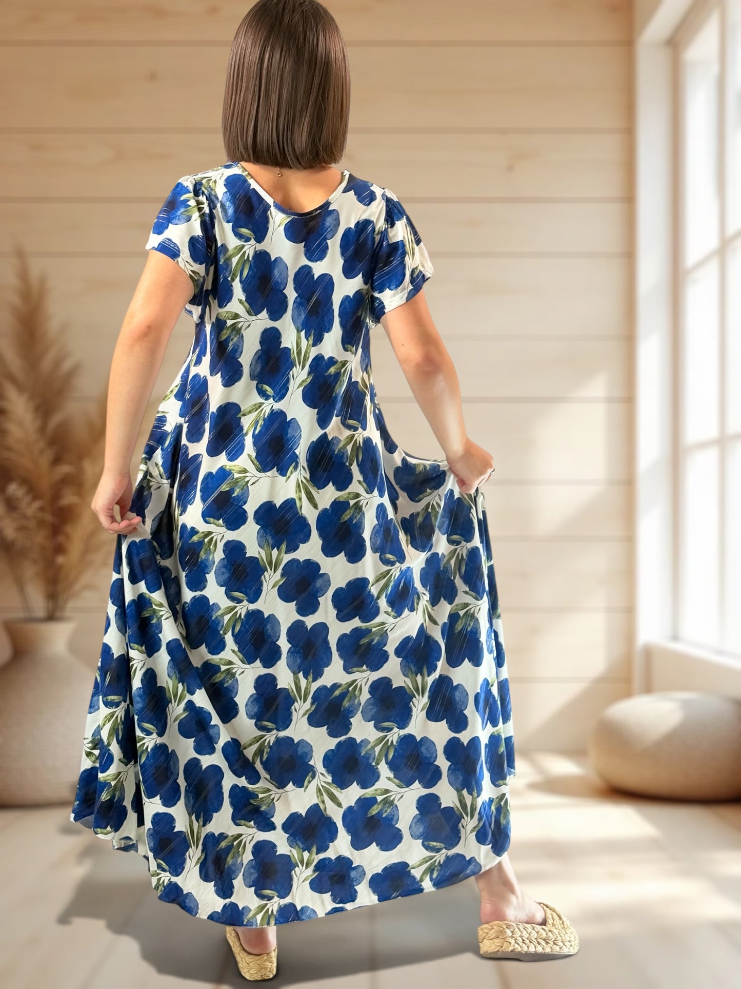 JULIE - ROBE LONGUE FLUIDE A FLEUR JUSQU'A LA TAILLE 48